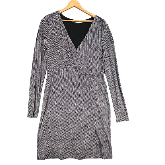 Athleta Women's Black White Dot Print Faux Wrap Dress Long Sleeve Career Medium - Picture 1 of 8